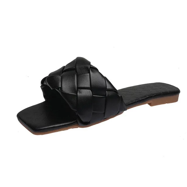 Soft Leather Woven Slippers