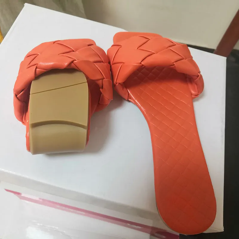 Soft Leather Woven Slippers