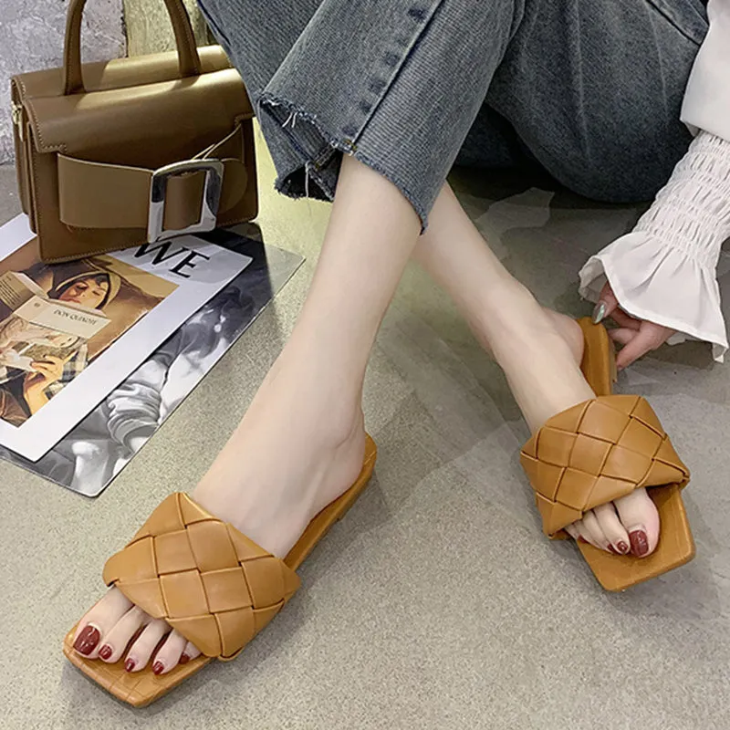 Soft Leather Woven Slippers