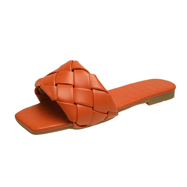 Soft Leather Woven Slippers