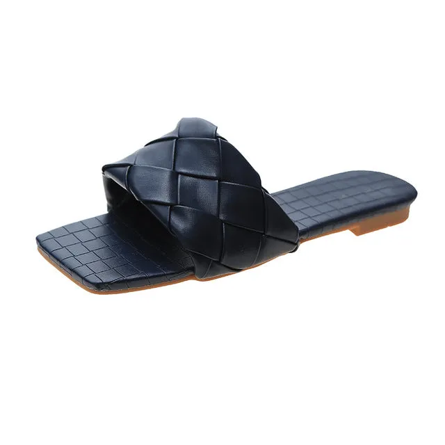 Soft Leather Woven Slippers