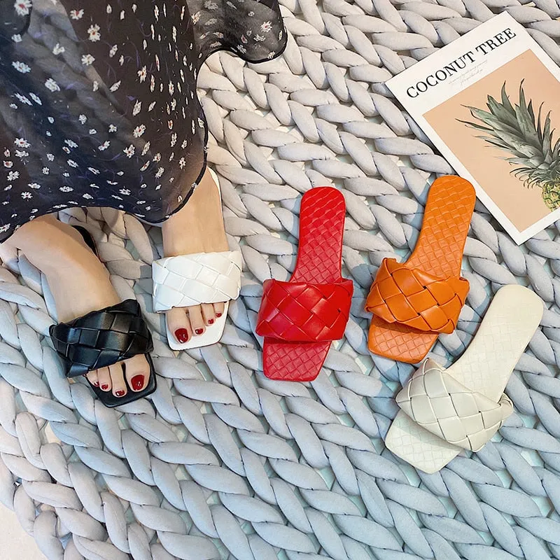 Soft Leather Woven Slippers