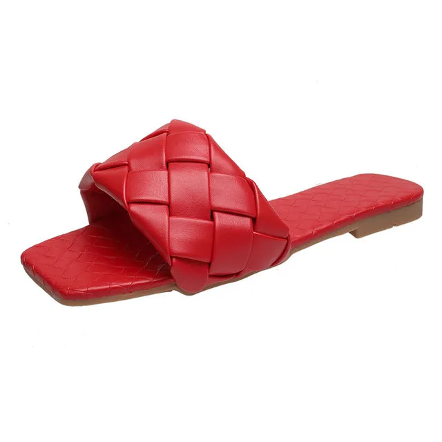Soft Leather Woven Slippers