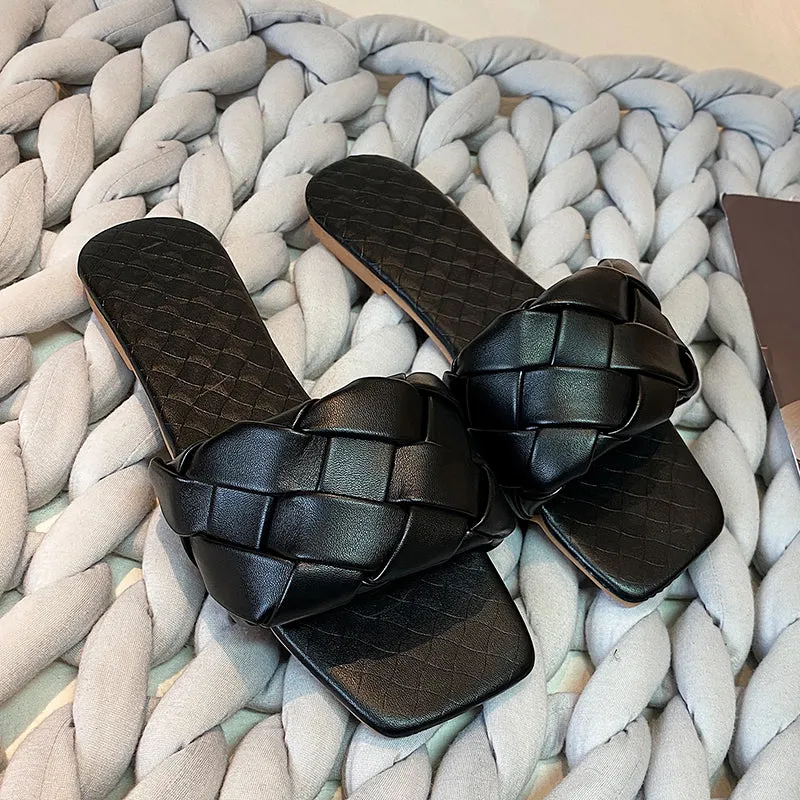 Soft Leather Woven Slippers