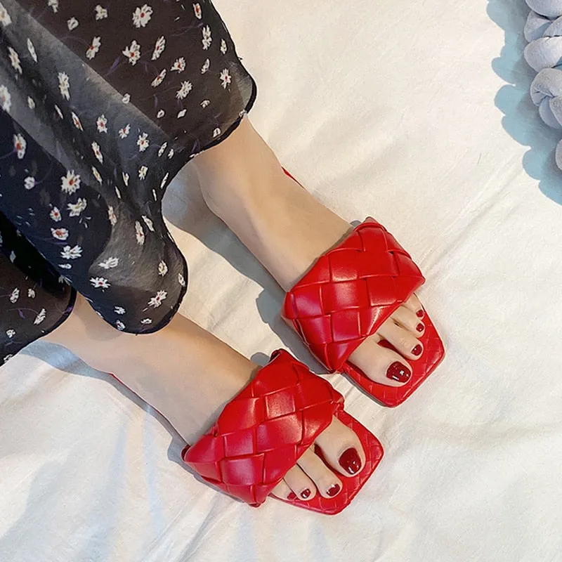 Soft Leather Woven Slippers