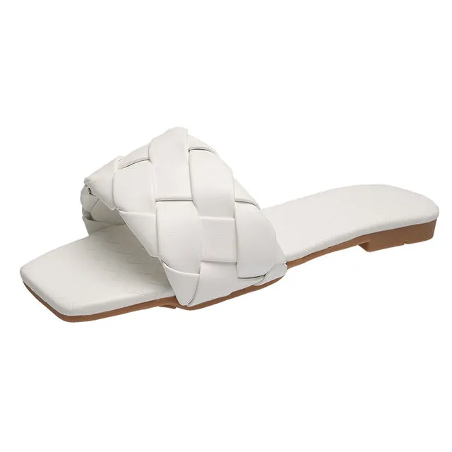 Soft Leather Woven Slippers