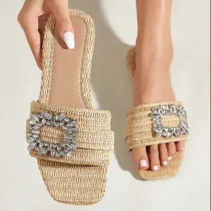 Straw Style Open Toe Women's Flat Slipper
