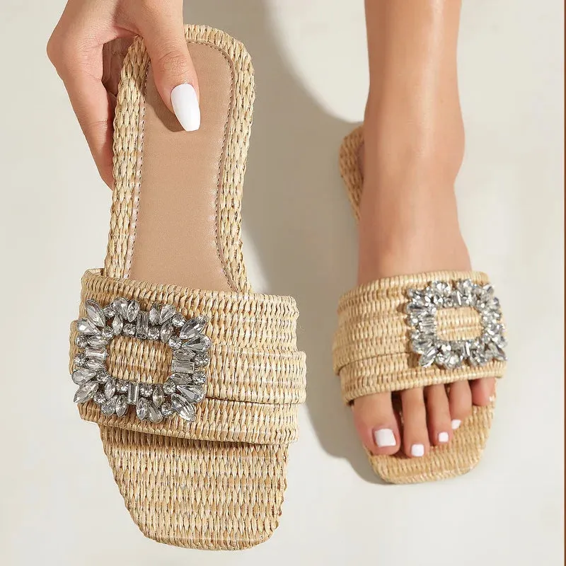 Straw Style Open Toe Women's Flat Slipper