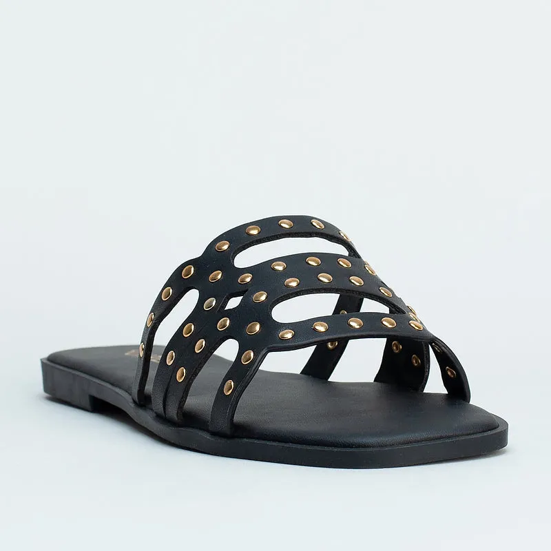 Studded Flat Mule Sandal _ 160038