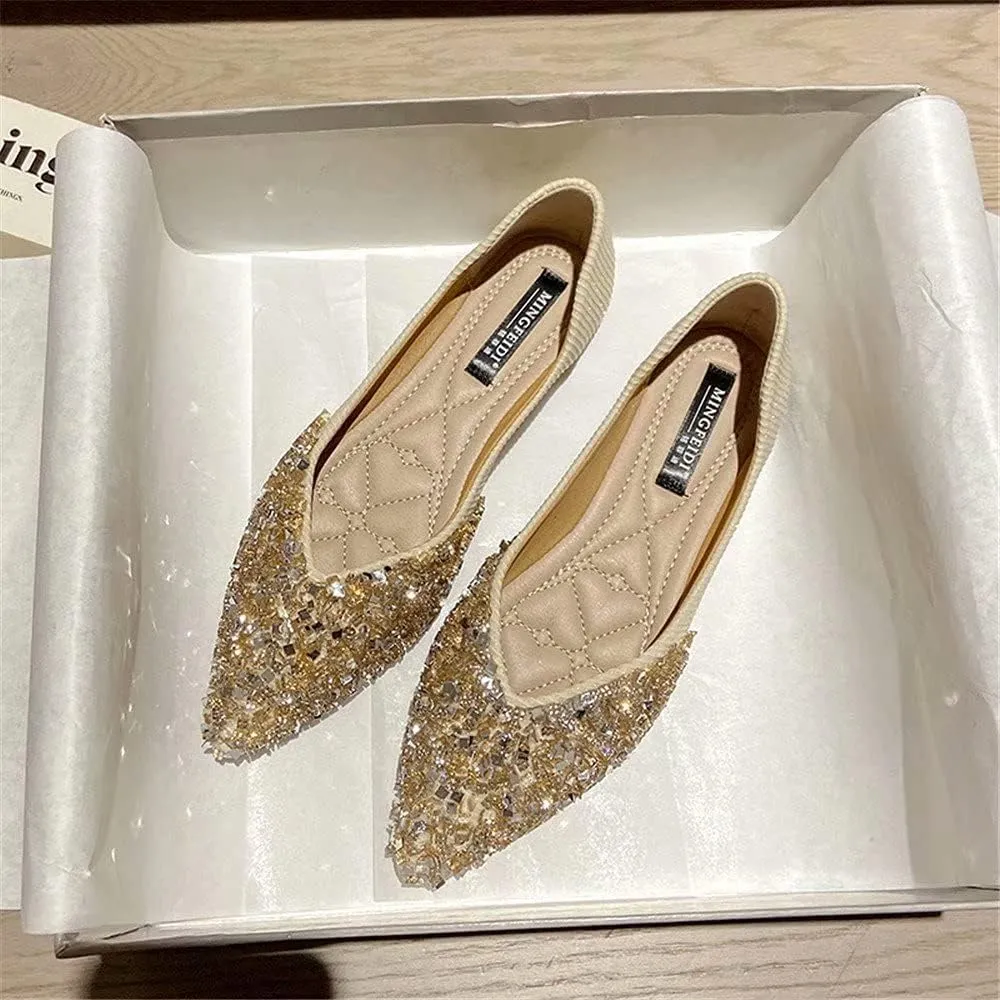 Stunner Women's Fashion Rhinestone Ballet Flats Comfortable Pointed Toe Flats