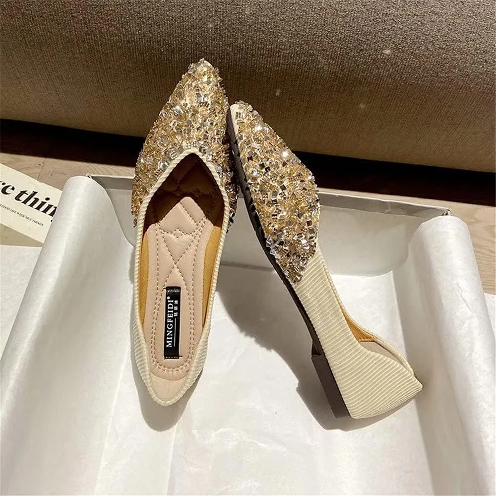 Stunner Women's Fashion Rhinestone Ballet Flats Comfortable Pointed Toe Flats