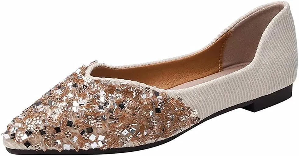Stunner Women's Fashion Rhinestone Ballet Flats Comfortable Pointed Toe Flats