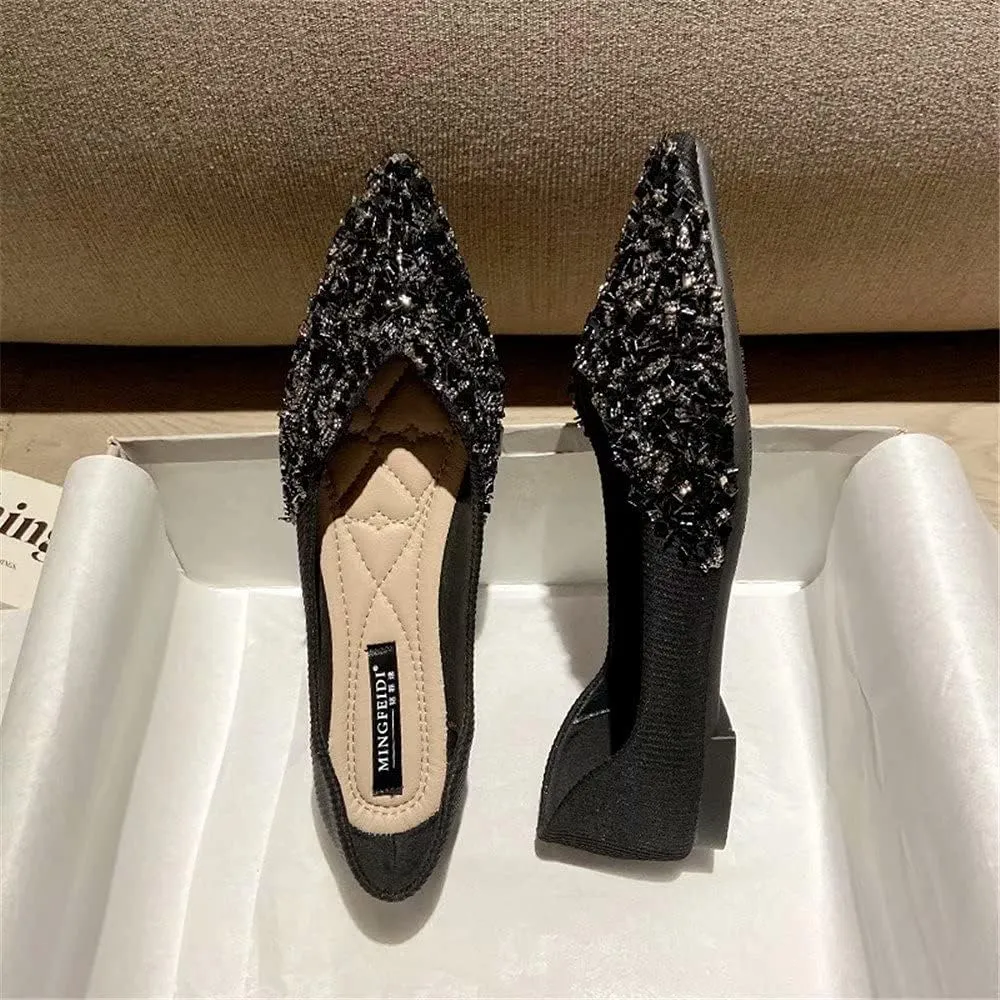Stunner Women's Fashion Rhinestone Ballet Flats Comfortable Pointed Toe Flats