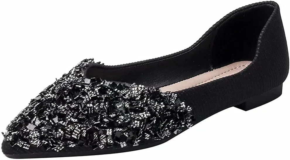 Stunner Women's Fashion Rhinestone Ballet Flats Comfortable Pointed Toe Flats