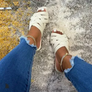 Summer Leather Flat Slides