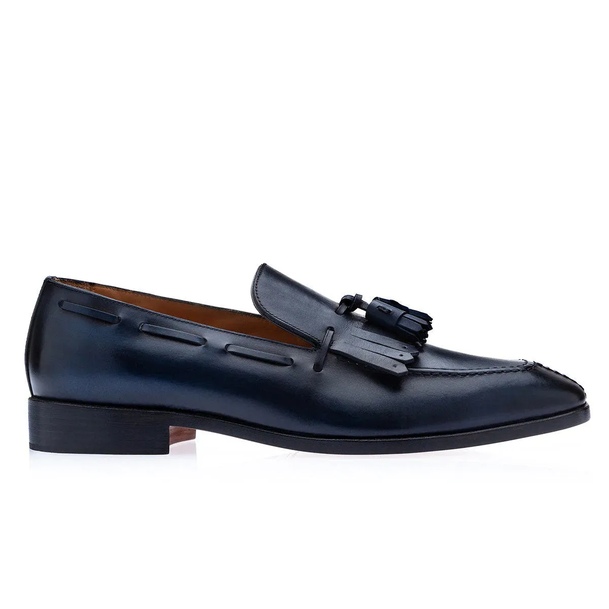 SUPERGLAMOUROUS Horizon Vintage Men's Shoes Navy Calf-Skin Leather Slip-On Loafers (SPGM1065)