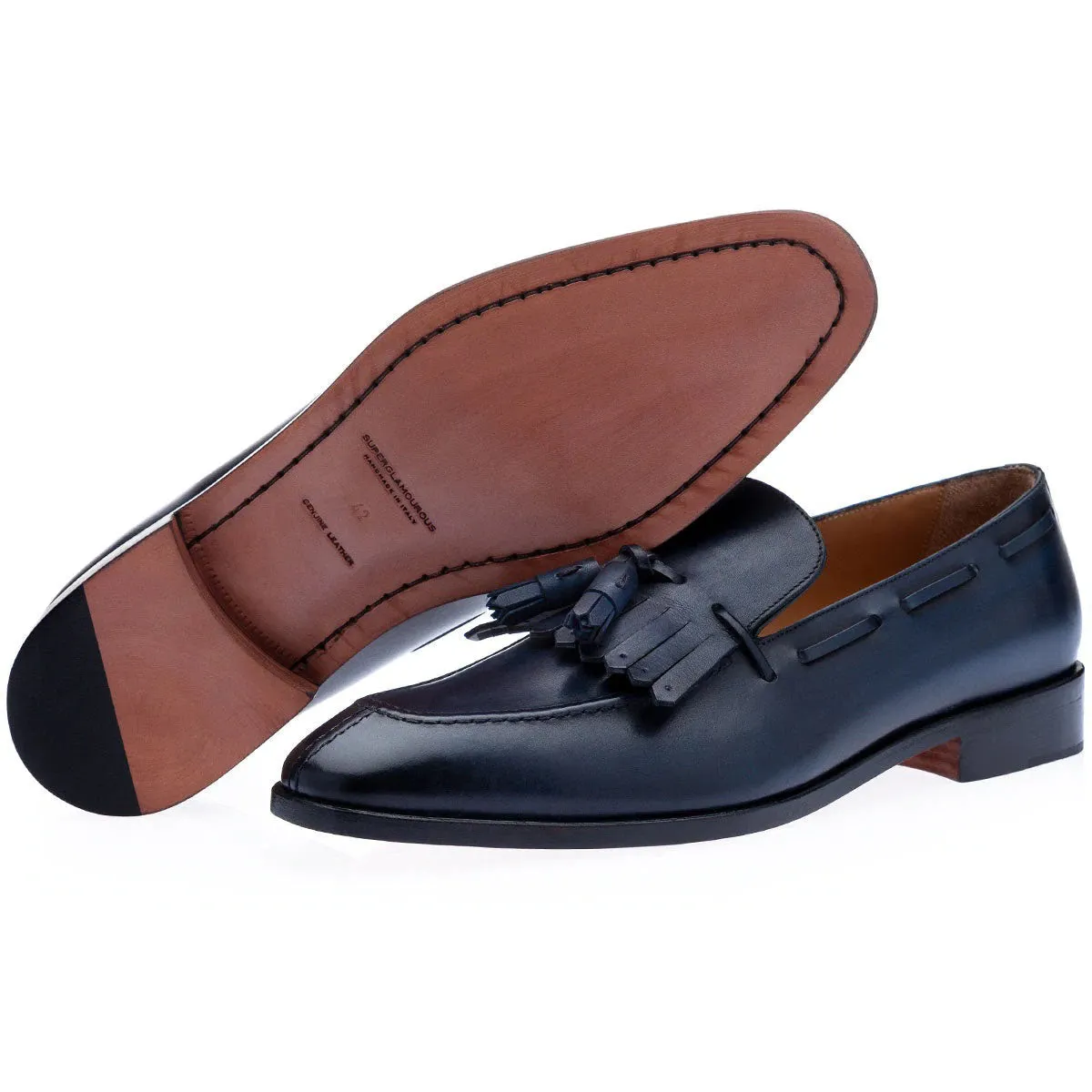 SUPERGLAMOUROUS Horizon Vintage Men's Shoes Navy Calf-Skin Leather Slip-On Loafers (SPGM1065)