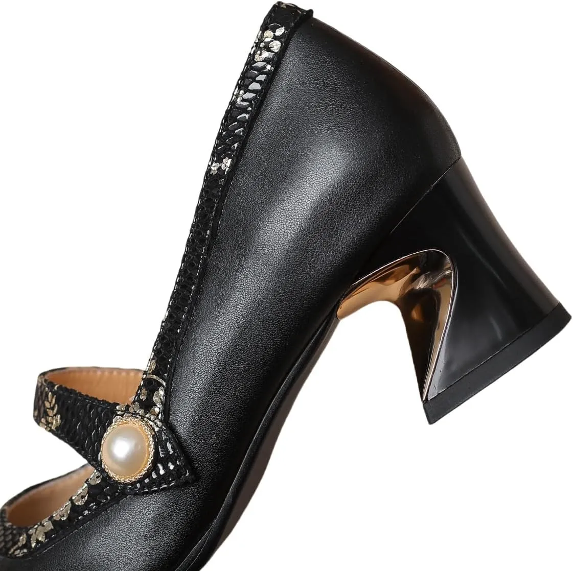 TinaCus Genuine Leather Women's Pointed Toe Handmade Chunky Heels Elegant Dress Pumps Shoes