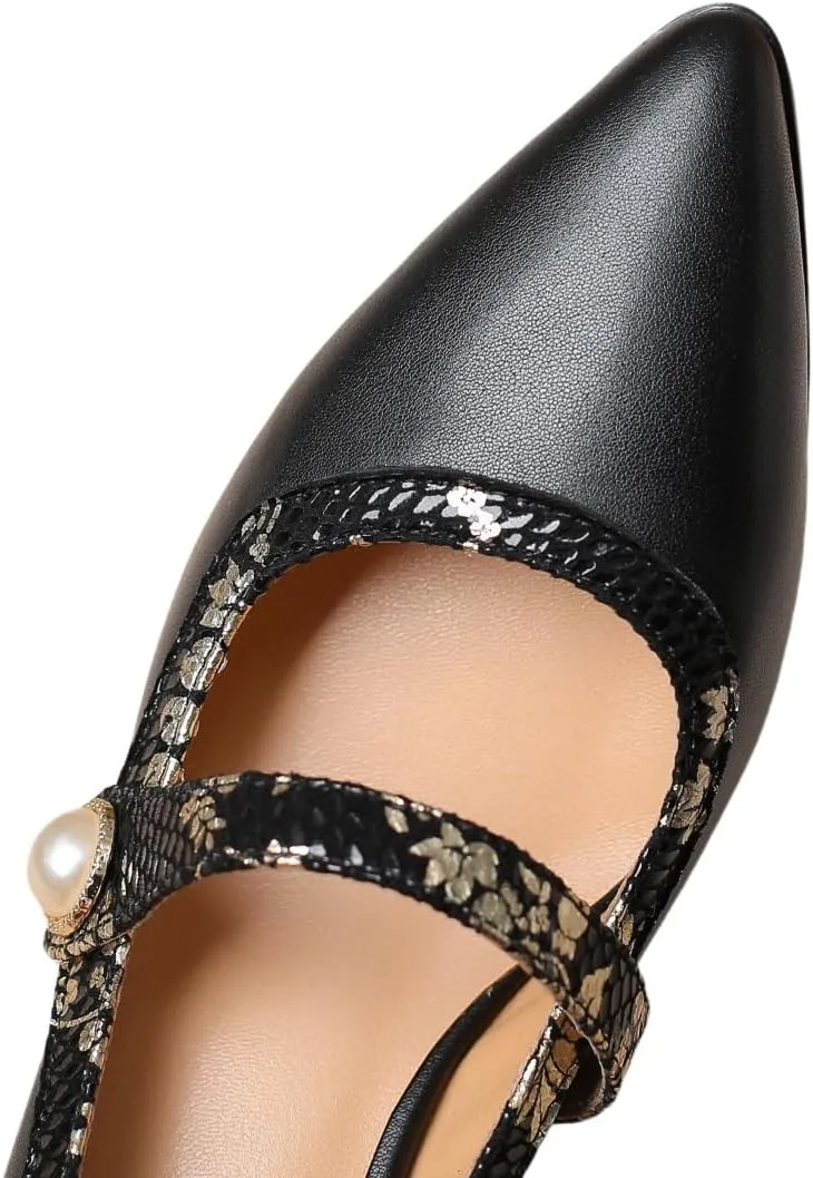 TinaCus Genuine Leather Women's Pointed Toe Handmade Chunky Heels Elegant Dress Pumps Shoes