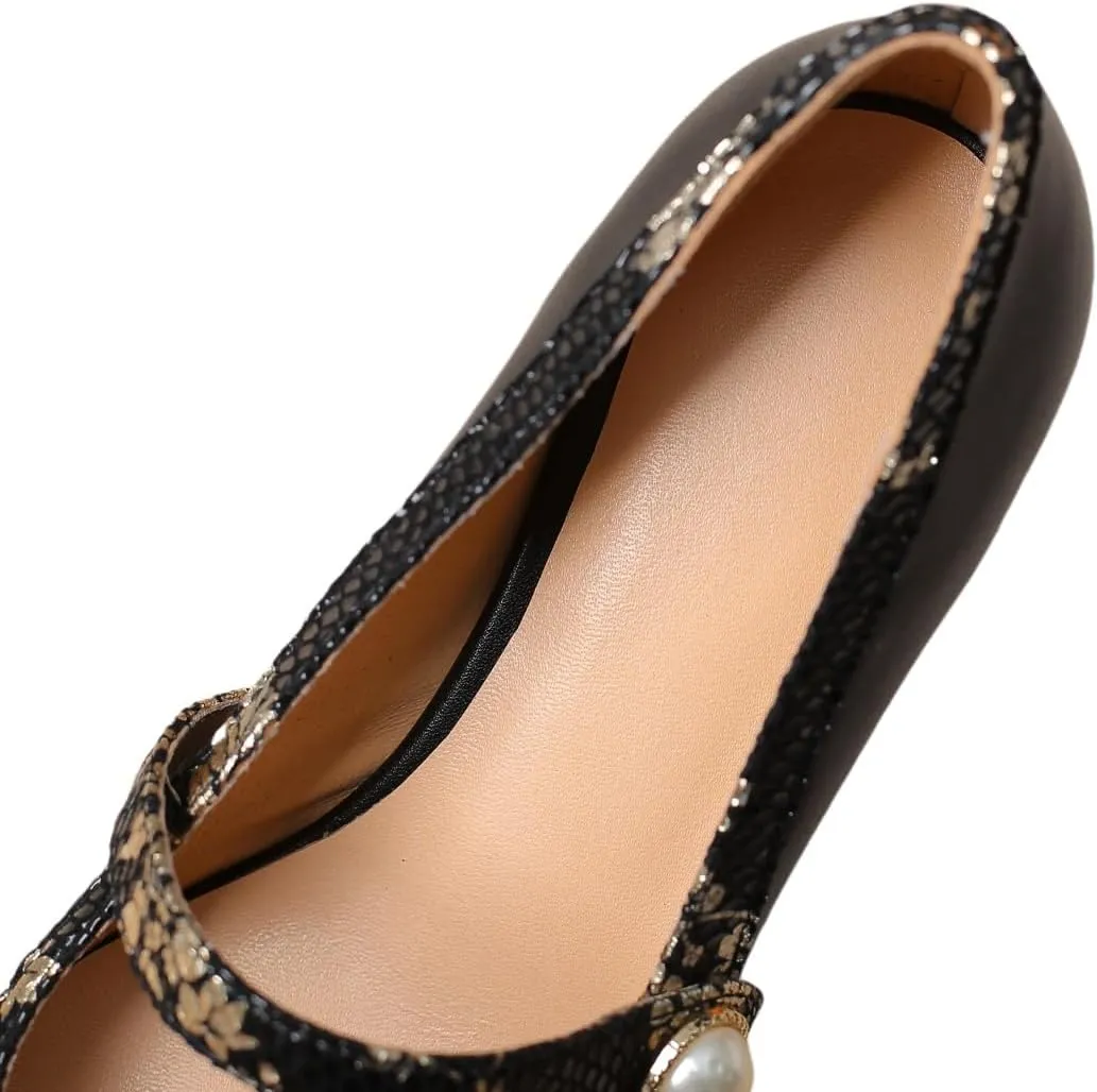 TinaCus Genuine Leather Women's Pointed Toe Handmade Chunky Heels Elegant Dress Pumps Shoes