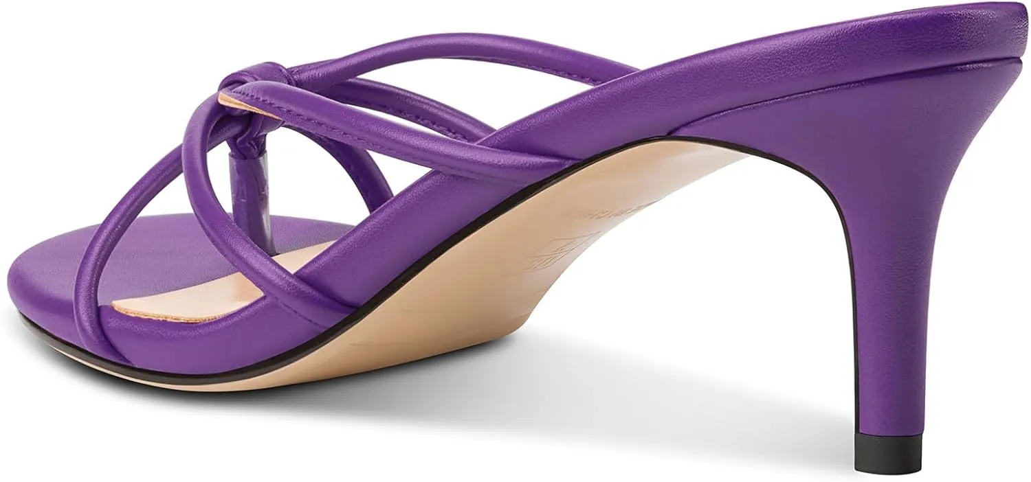 TNYNFBEB Women's Round Toe Flip Flop Strappy Mule Heels Slip-on Kitten Heel Thong Sandals Summer Dress Shoes 2.6 Inches