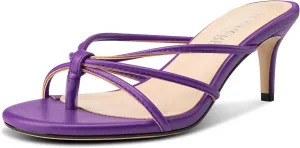 TNYNFBEB Women's Round Toe Flip Flop Strappy Mule Heels Slip-on Kitten Heel Thong Sandals Summer Dress Shoes 2.6 Inches