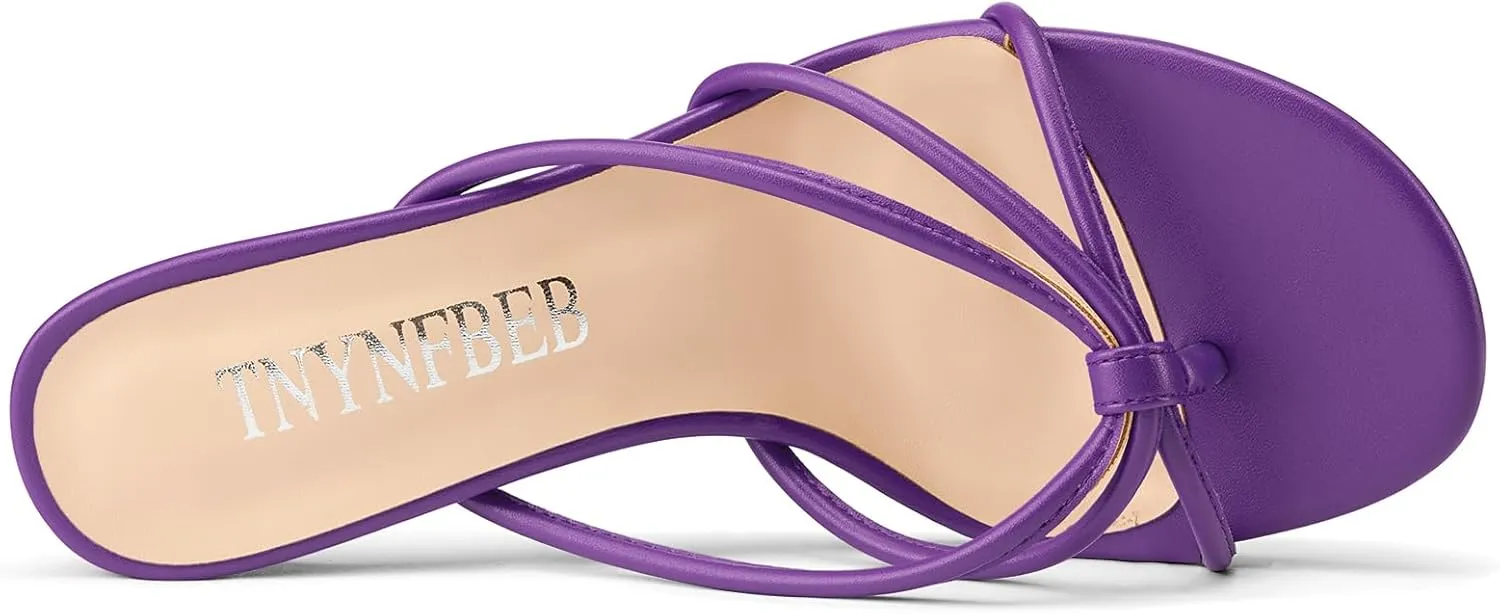 TNYNFBEB Women's Round Toe Flip Flop Strappy Mule Heels Slip-on Kitten Heel Thong Sandals Summer Dress Shoes 2.6 Inches