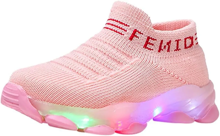Toddler Boys Canvas Lights Slip On Sport Shoes Baby Girls Led First Walking Cozy Lightweight Breathable Sneaker