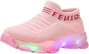 Toddler Boys Canvas Lights Slip On Sport Shoes Baby Girls Led First Walking Cozy Lightweight Breathable Sneaker