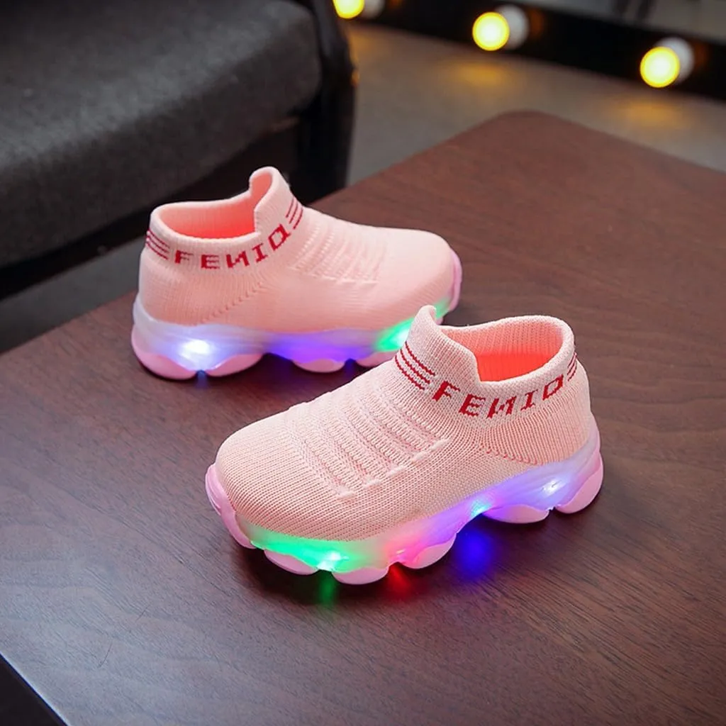 Toddler Boys Canvas Lights Slip On Sport Shoes Baby Girls Led First Walking Cozy Lightweight Breathable Sneaker