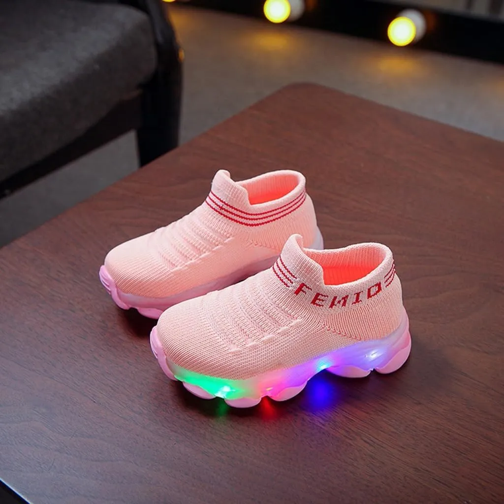 Toddler Boys Canvas Lights Slip On Sport Shoes Baby Girls Led First Walking Cozy Lightweight Breathable Sneaker