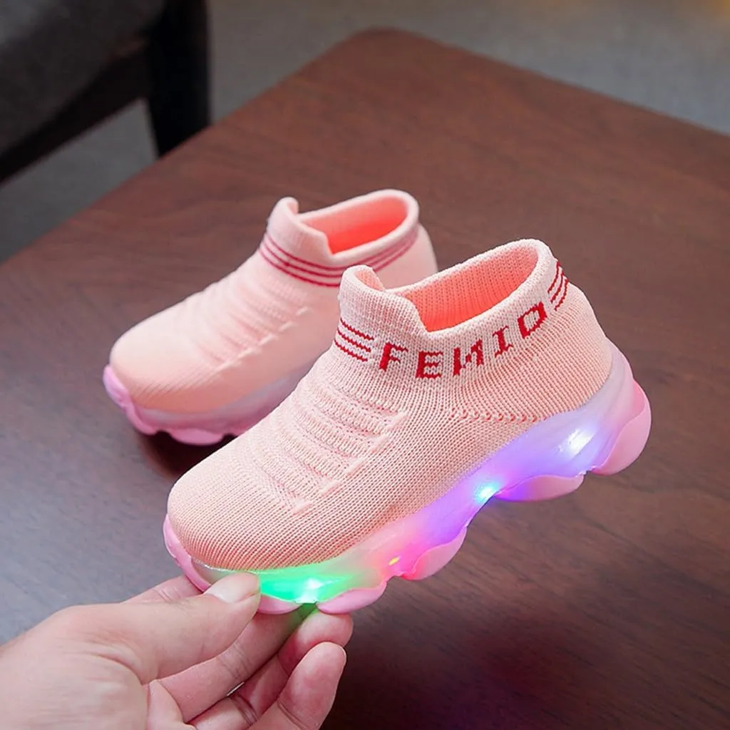 Toddler Boys Canvas Lights Slip On Sport Shoes Baby Girls Led First Walking Cozy Lightweight Breathable Sneaker