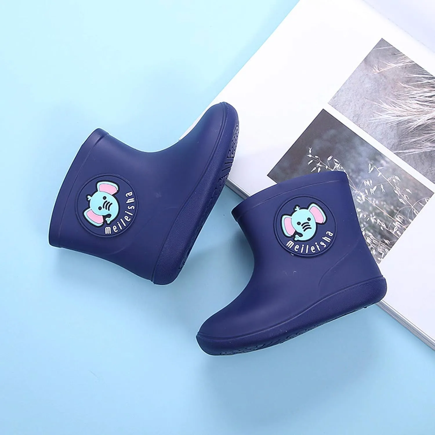 Toddler Rain Boots Girls Kids Boys Waterproof Cartoon Printed Anti-Slip Rain Shoes Gardening Wear for 1-6 Years