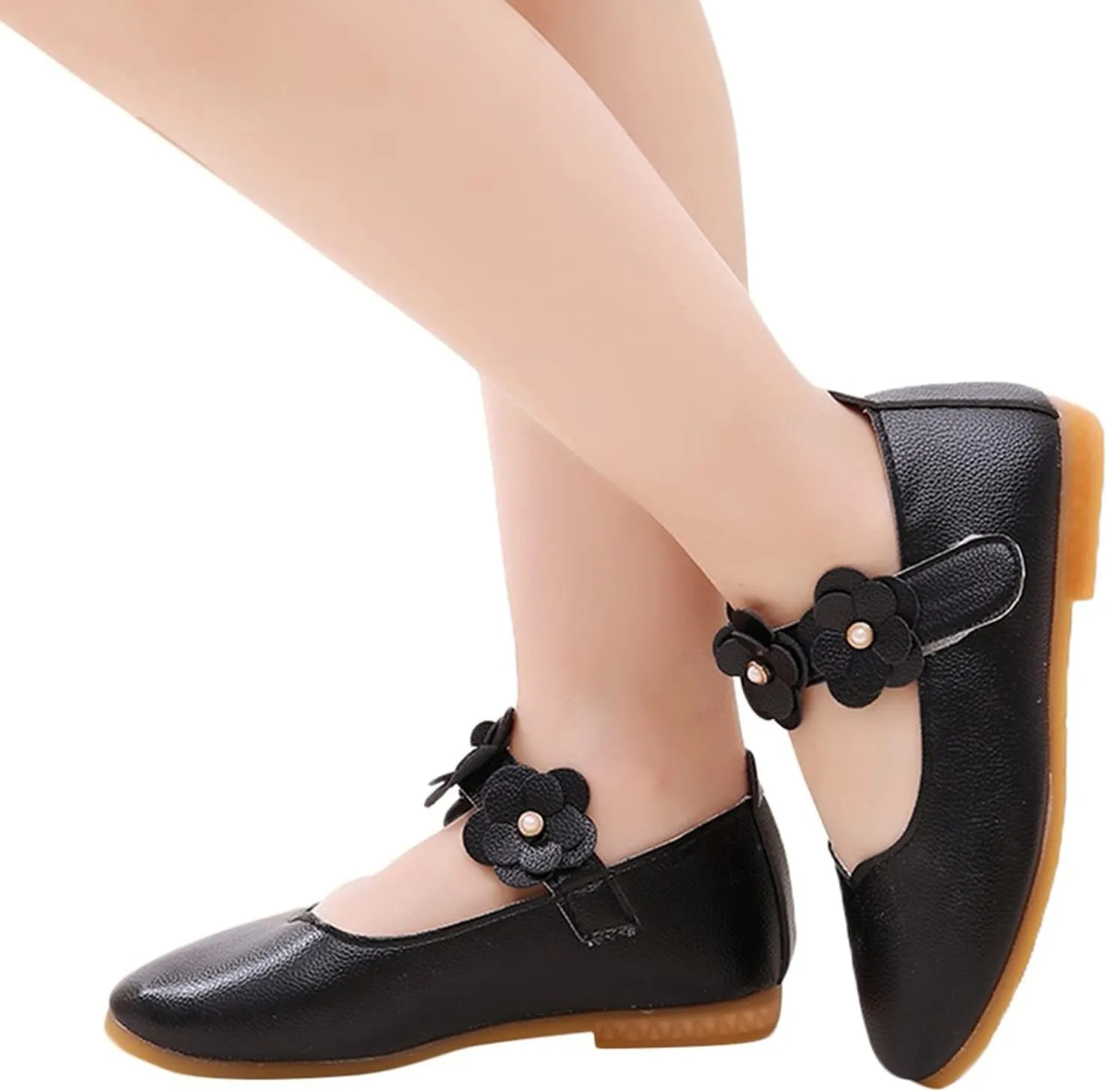 Toddler/Little Girls Mary Jane Ballerina Flat Princess Flower Girl Non-Slip Soft Slip On Dress Shoes for Wedding