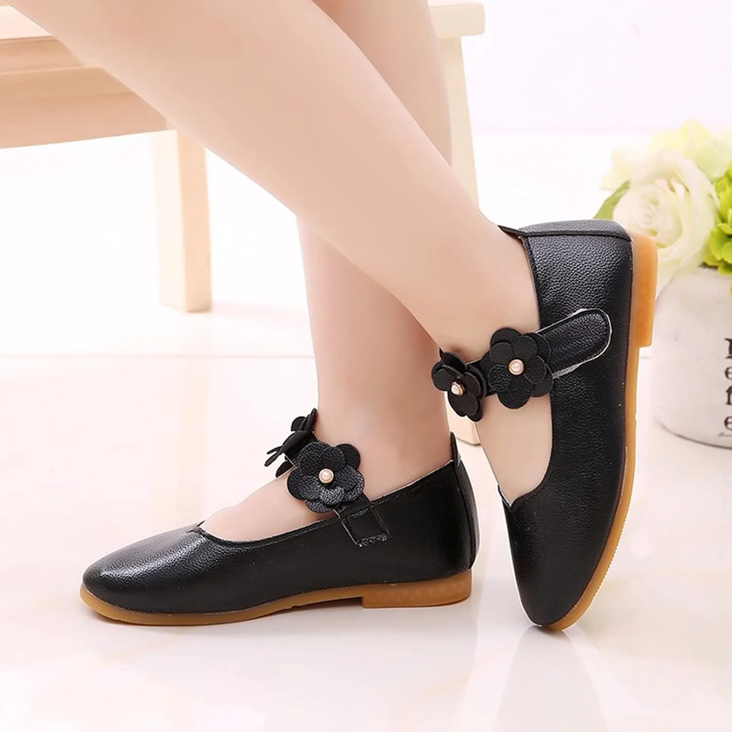 Toddler/Little Girls Mary Jane Ballerina Flat Princess Flower Girl Non-Slip Soft Slip On Dress Shoes for Wedding