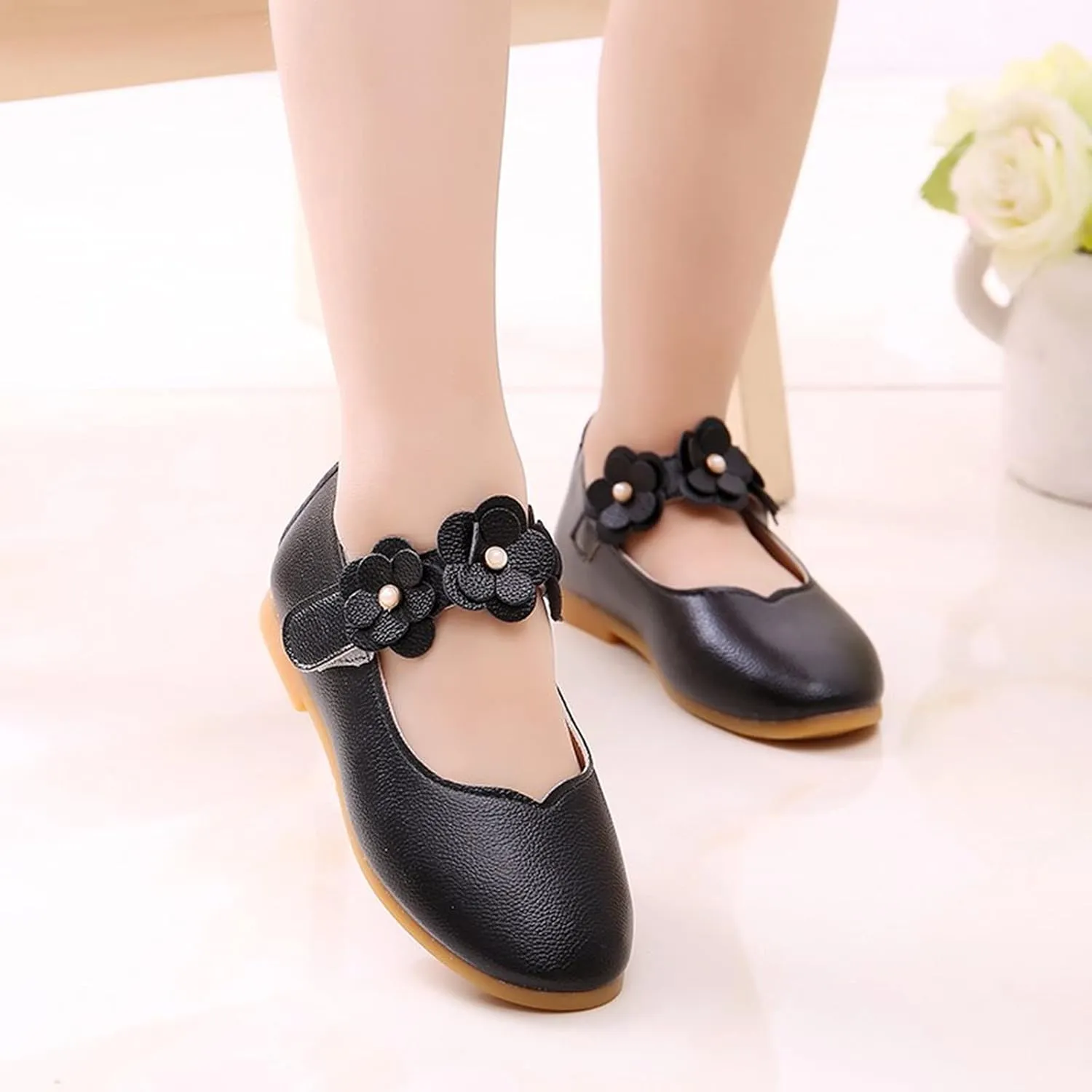 Toddler/Little Girls Mary Jane Ballerina Flat Princess Flower Girl Non-Slip Soft Slip On Dress Shoes for Wedding
