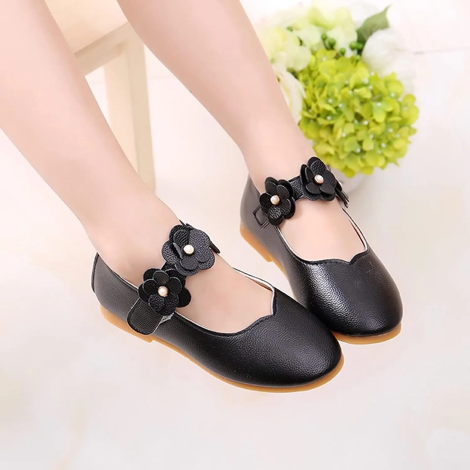 Toddler/Little Girls Mary Jane Ballerina Flat Princess Flower Girl Non-Slip Soft Slip On Dress Shoes for Wedding