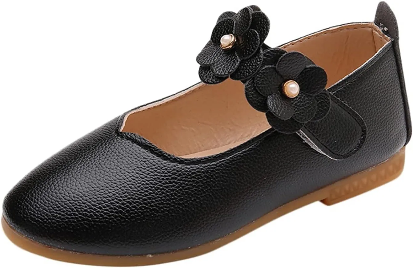Toddler/Little Girls Mary Jane Ballerina Flat Princess Flower Girl Non-Slip Soft Slip On Dress Shoes for Wedding