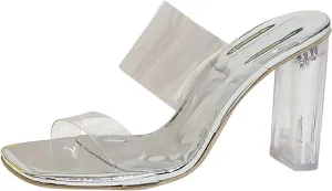 Transparent Belt Square Open Toe Thick High Heel S Women's Shoes Elegant Black Flat