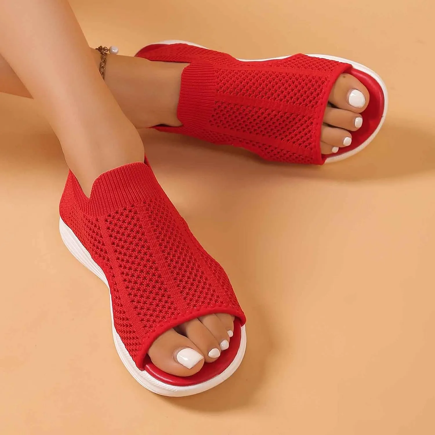 Trendy Women's Summer Sandals Open Toe Breathable Mesh Flat Comfortable Casual Wear For Daily Outings And Beach Vacations