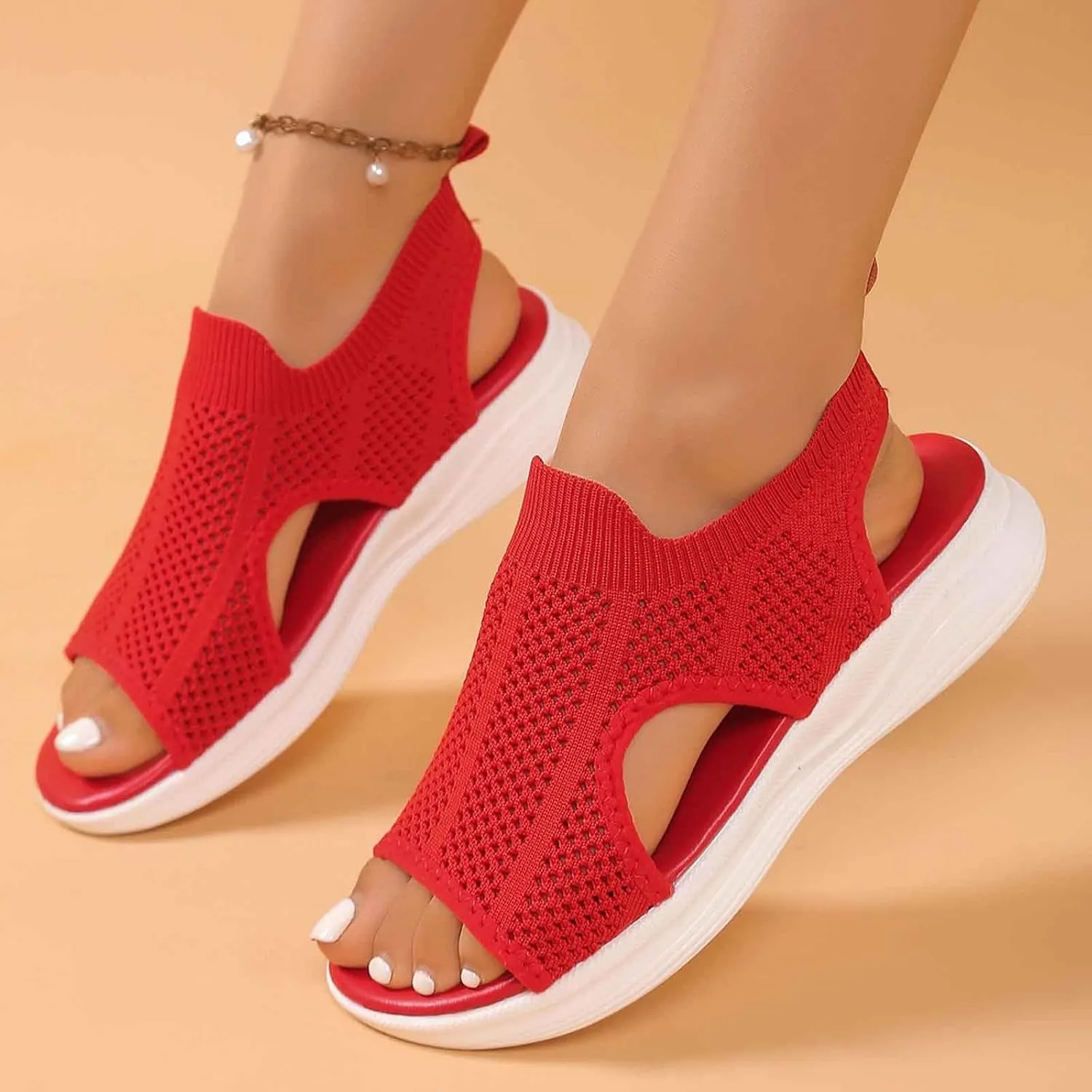 Trendy Women's Summer Sandals Open Toe Breathable Mesh Flat Comfortable Casual Wear For Daily Outings And Beach Vacations