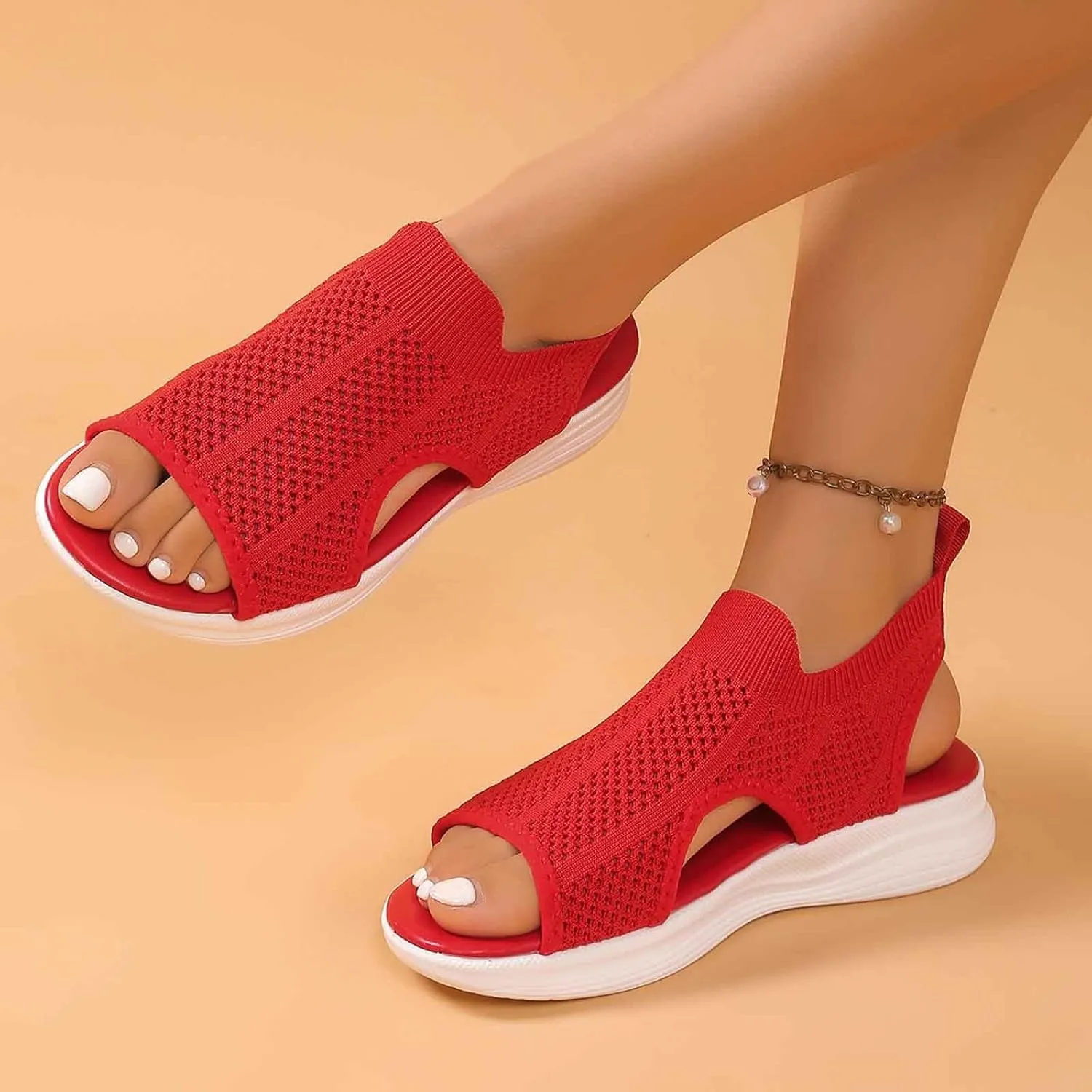 Trendy Women's Summer Sandals Open Toe Breathable Mesh Flat Comfortable Casual Wear For Daily Outings And Beach Vacations