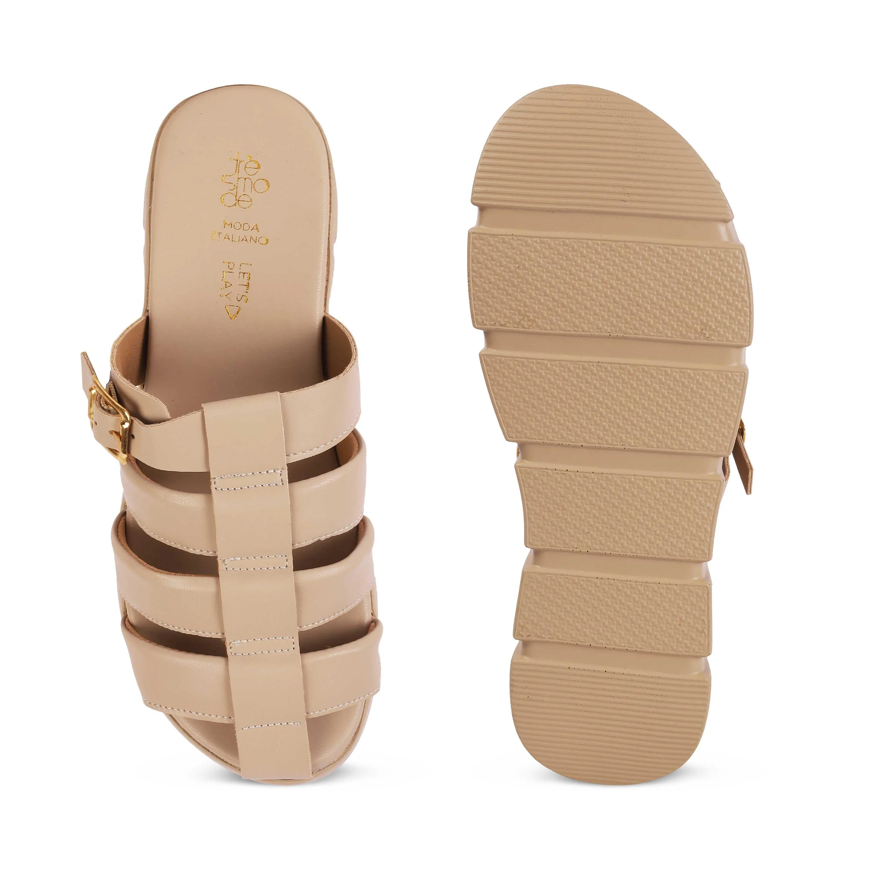 Tresmode Maximus Beige Women's Casual Chunky Sole Wedges