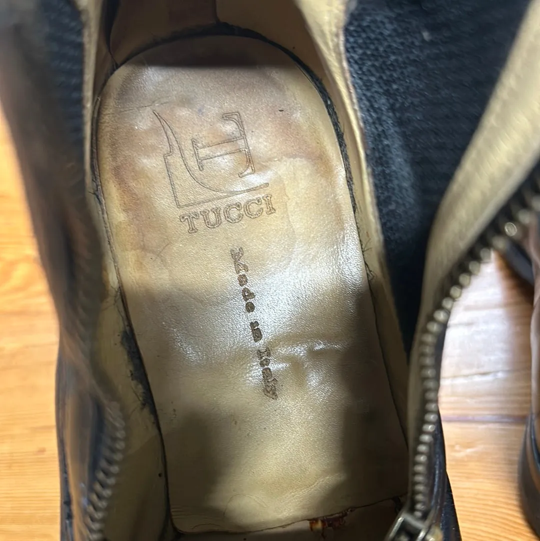 Tucci EZ Short Boots Double Zipper Stretch Panel Leather 37