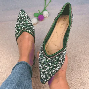 vanccy Rhinestone Flat Bling Diamonds Bridal Shoes