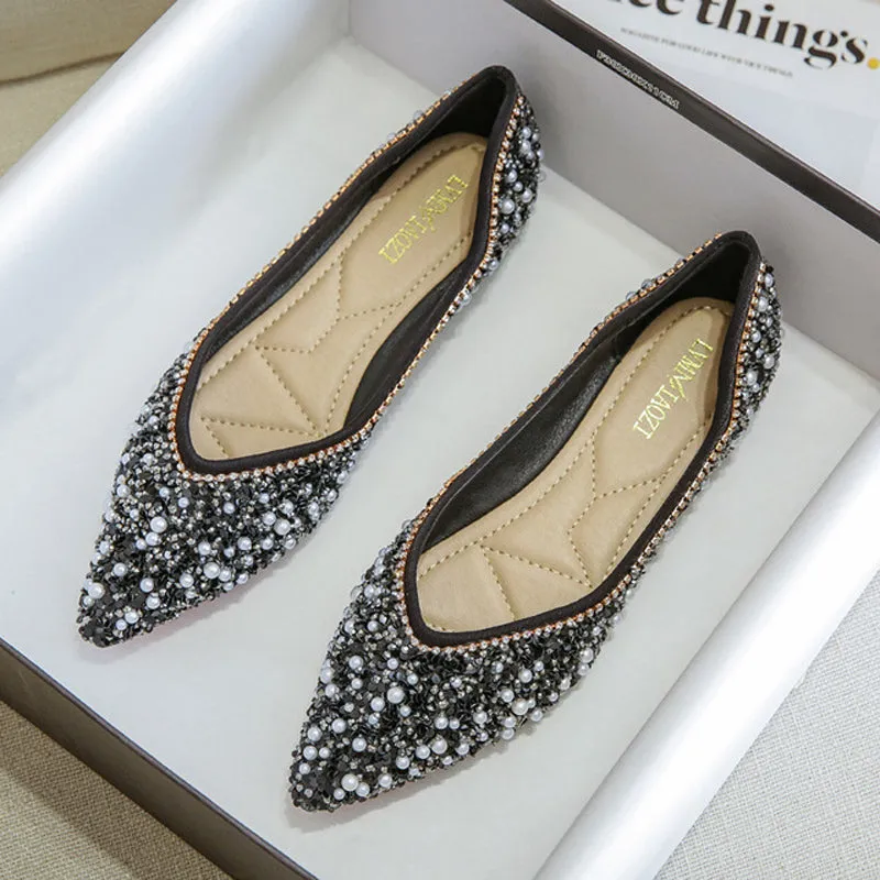 vanccy Rhinestone Flat Bling Diamonds Bridal Shoes