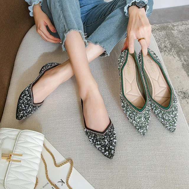 vanccy Rhinestone Flat Bling Diamonds Bridal Shoes