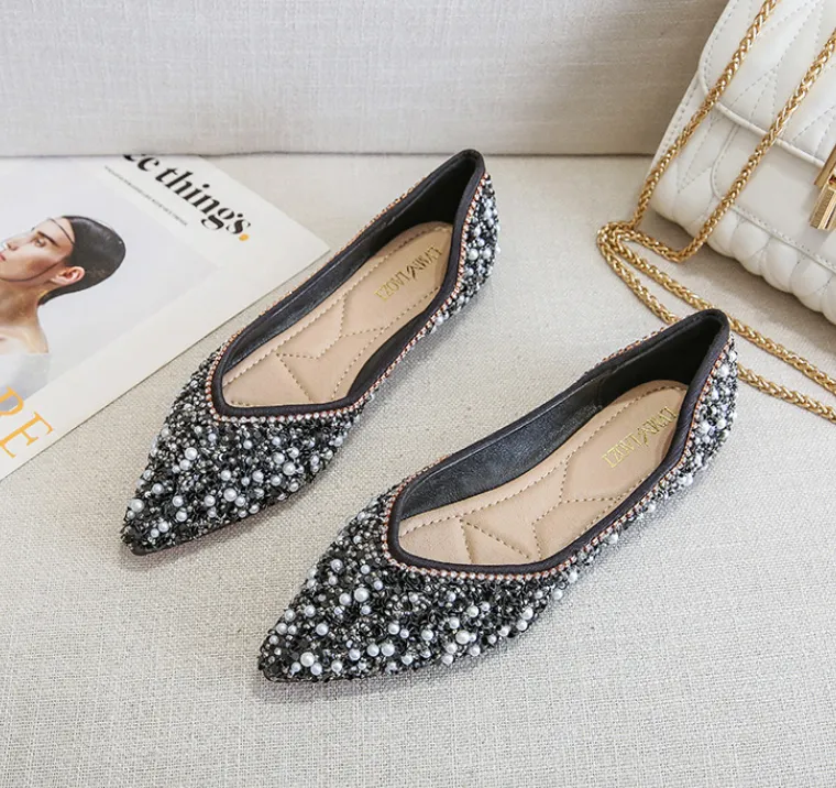 vanccy Rhinestone Flat Bling Diamonds Bridal Shoes