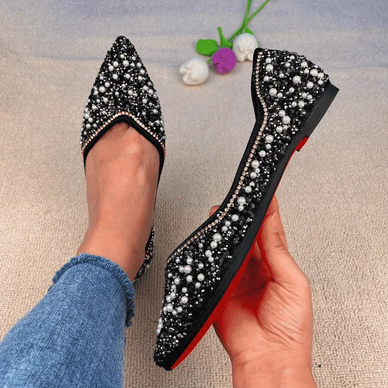 vanccy Rhinestone Flat Bling Diamonds Bridal Shoes