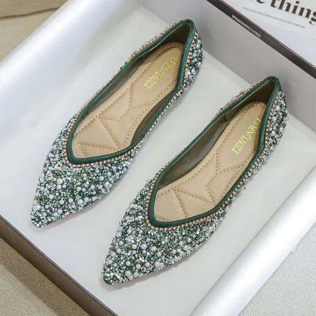vanccy Rhinestone Flat Bling Diamonds Bridal Shoes